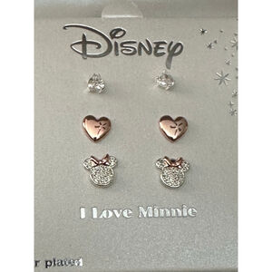 Disney 3-Pair Silver Rose Gold Earring Set One Size